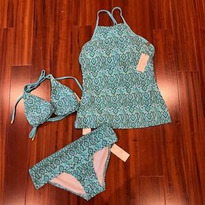 Helen Jon Bikini Tankini Set Swim Costa del Sol 3pc Swimsuit Reversible Blue XS